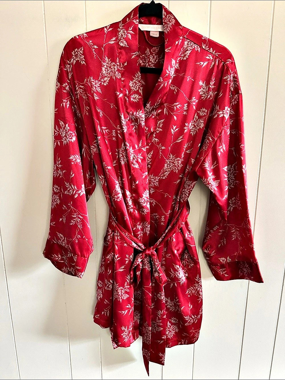 Victoria's Secret Vintage Floral Satin Robe Kimono Red OS